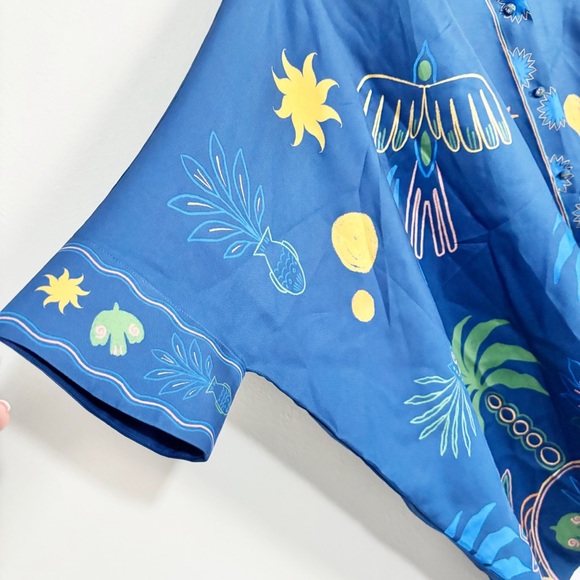 JOHNNY WAS JADE Women’s Blue Print KATIA OVERSIZED BLOUSE In DEL MAR Size L/XL - Picture 8 of 14